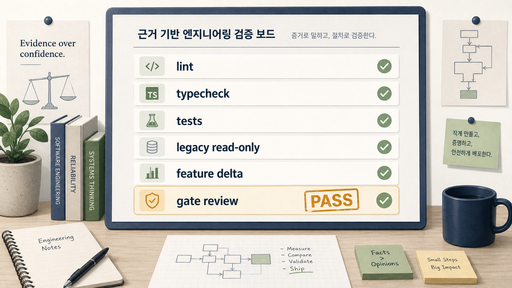Evidence checklist for lint typecheck tests legacy read-only feature deltas and gate review