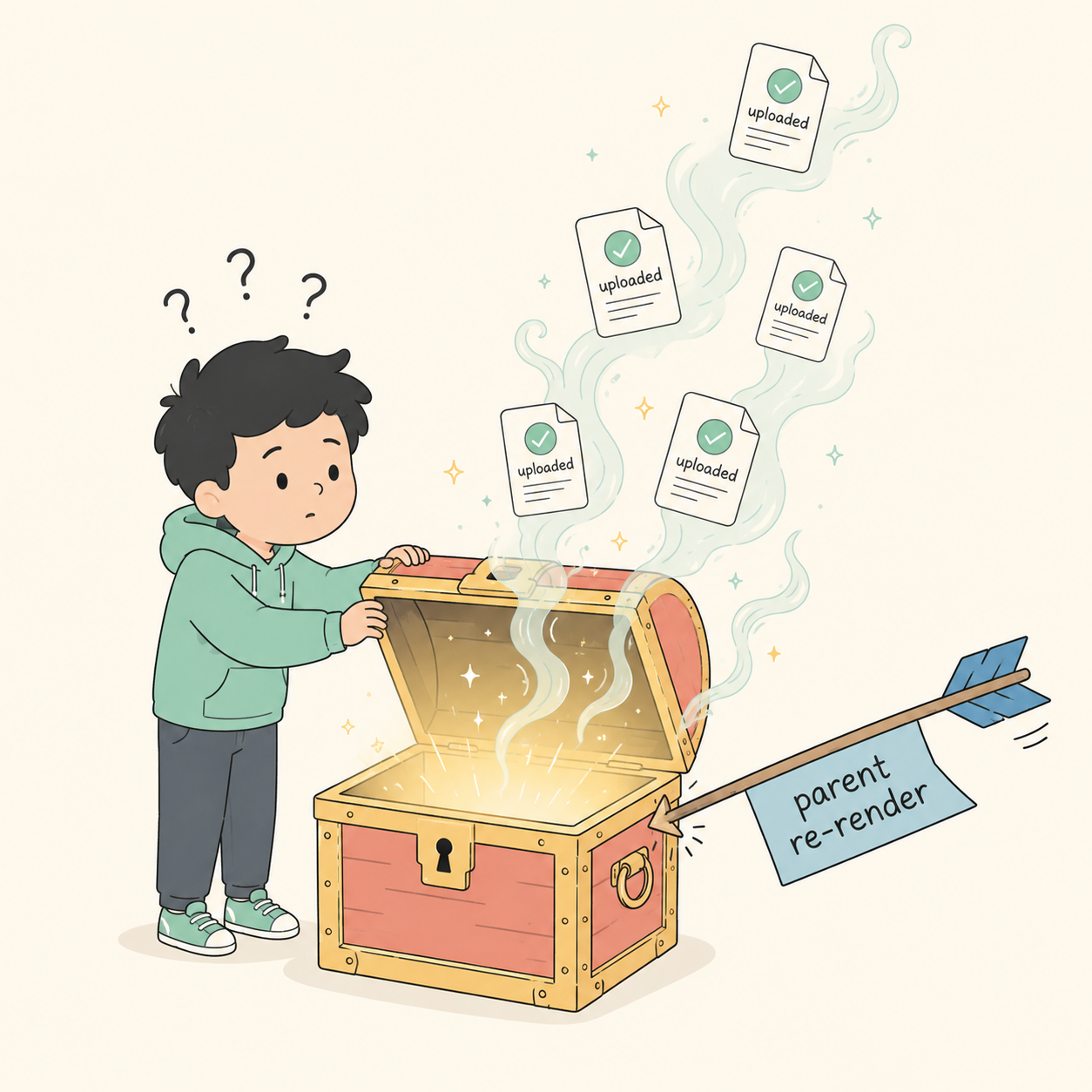 Illustration of a modal whose inner state evaporates because the parent re-rendered while it stayed open